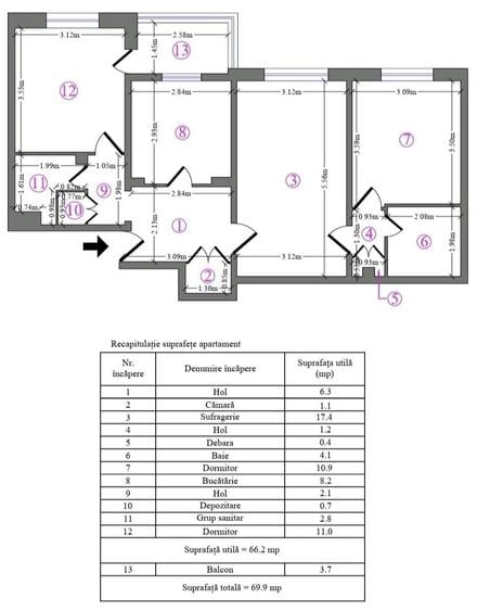 Apartament cu 3 camere decomandat în Chișinau