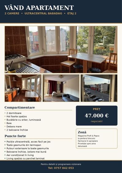 Apartament cu 2 camere în Ultracentral