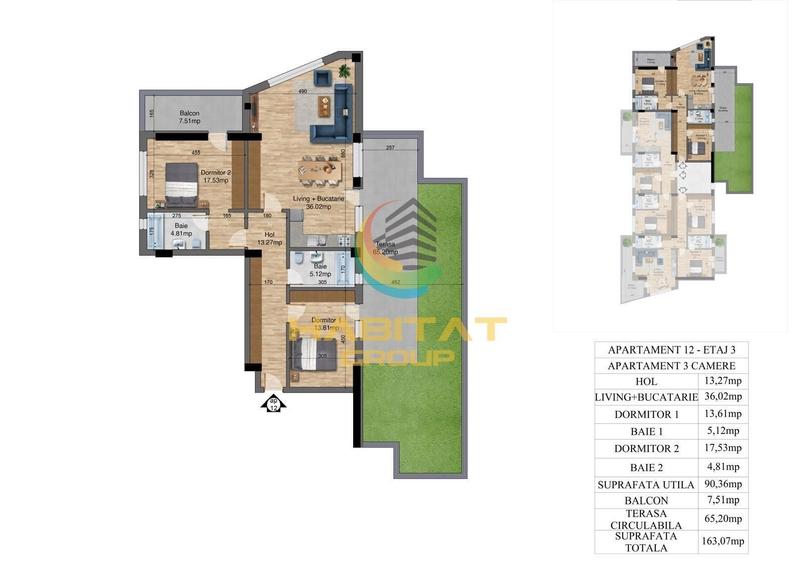 Apartament cu 3 camere în Giurgiului