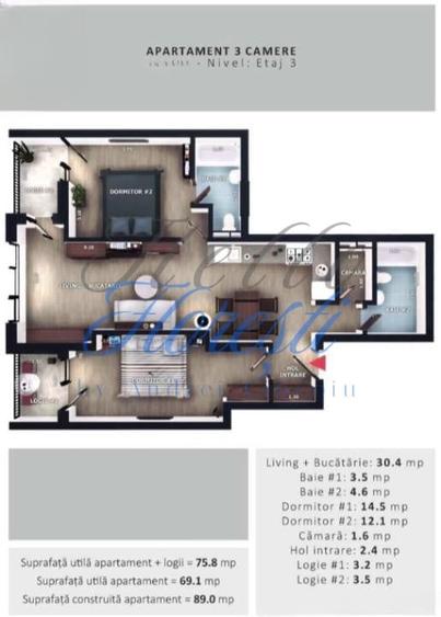 Apartament 3 camere, 69,1 mp | Zona Vivo | Floresti | - 2
