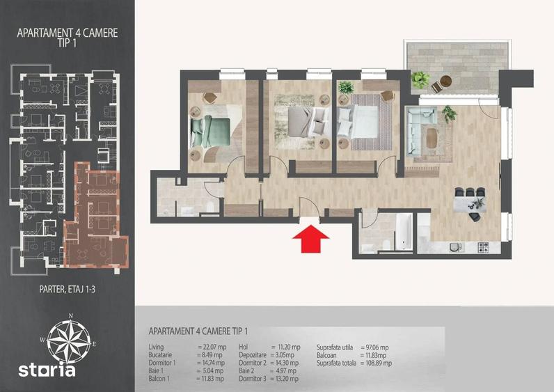 Apartament cu 4 camere în Theodor Pallady