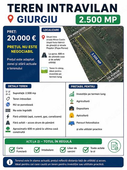 Teren de 2500 mp, în Central