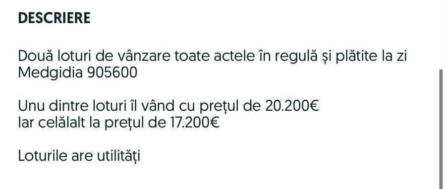 Teren de 1000 mp, în Exterior Vest