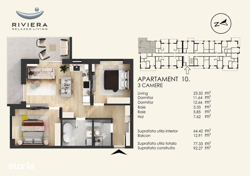 Apartament cu 3 camere în Central