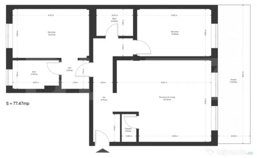 Apartament cu 3 camere semidecomandat în Ghirodei