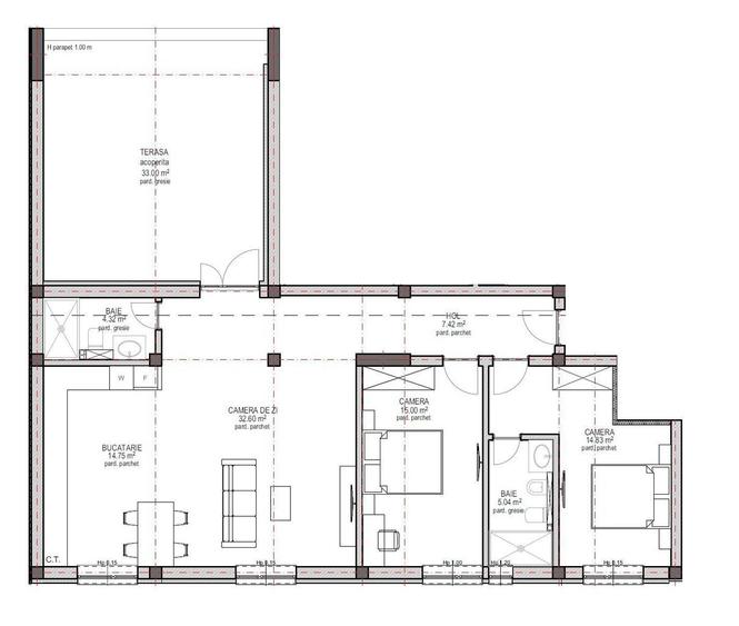 Apartament cu 3 camere în Țiglari