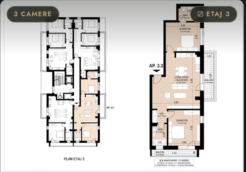 Apartament cu 3 camere decomandat în 1 Decembrie 1918