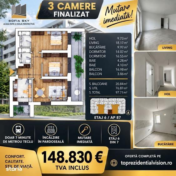 Apartament cu 3 camere în Est