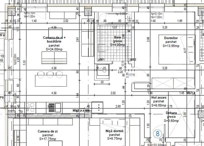 Apartament cu 2 camere semidecomandat în Baciu