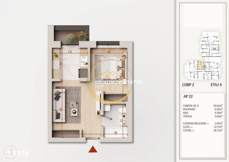 Apartament cu 2 camere în Titan