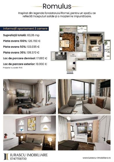 BLOC NOU apartament cu 2 camere 63.35m² de vanzare, ZONA CENTRALA Podu Ros- Bld. - 1