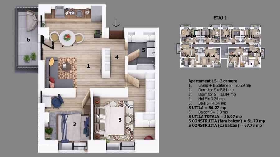 Apartament 3 camere Odaile Ion Creanga Nichita Stanescu - 1