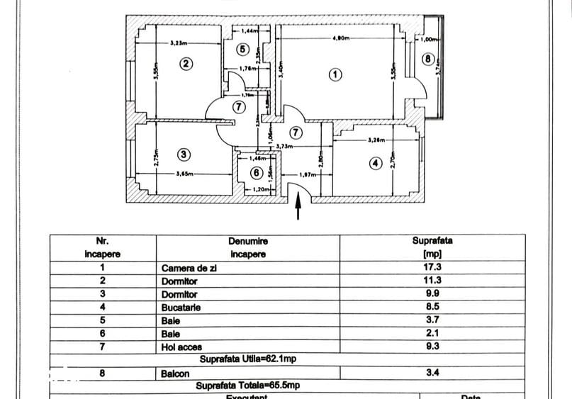 Apartament cu 3 camere decomandat în Central