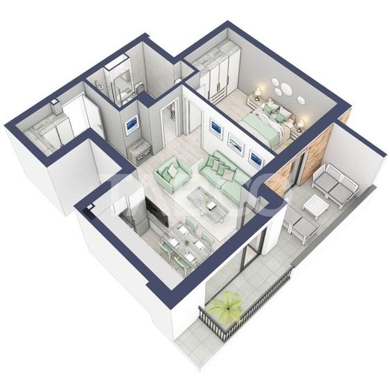 Apartament la parter cat un etaj 1 cu 47 mp utili 2 camere Turnisor - 1