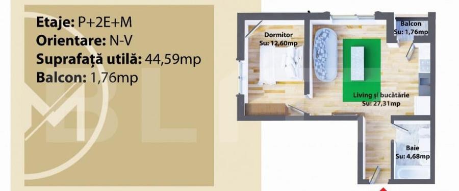 Apartament 2 camere, 44,59 mp, nou, Zona Ipotesti - 1