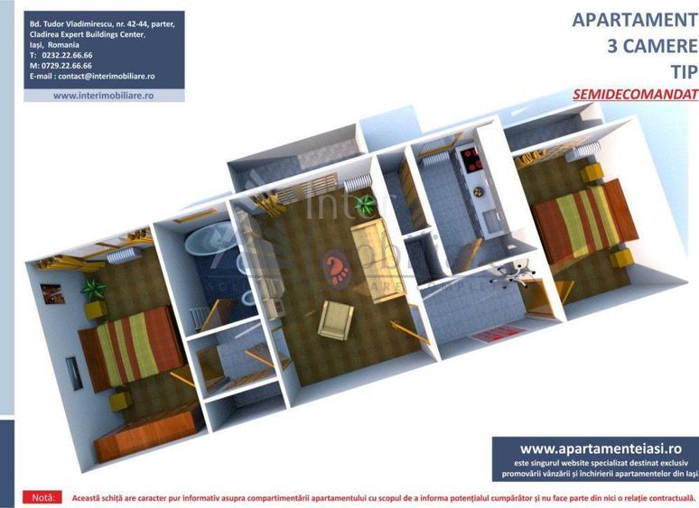 Apartament 3 camere Podu Ros , 65 metri, etaj 2 Cod:161169 - 1