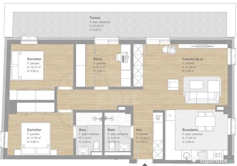 Apartament cu 4 camere semidecomandat în Florești