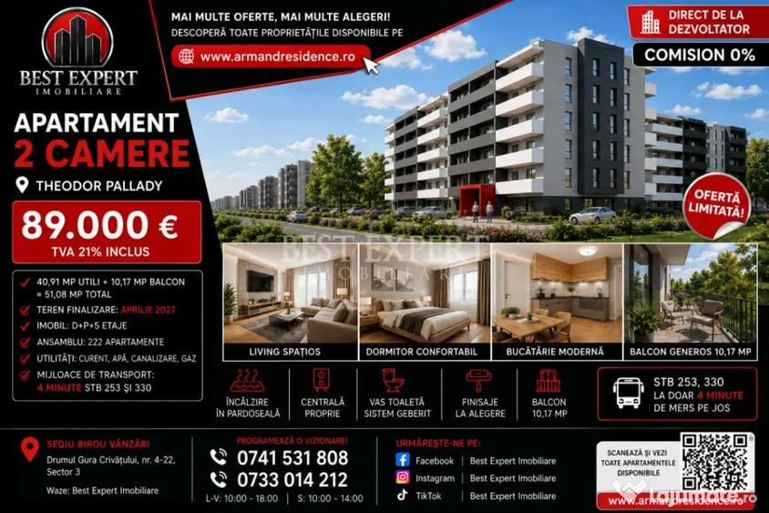 Apartament cu 2 camere semidecomandat în Theodor Pallady
