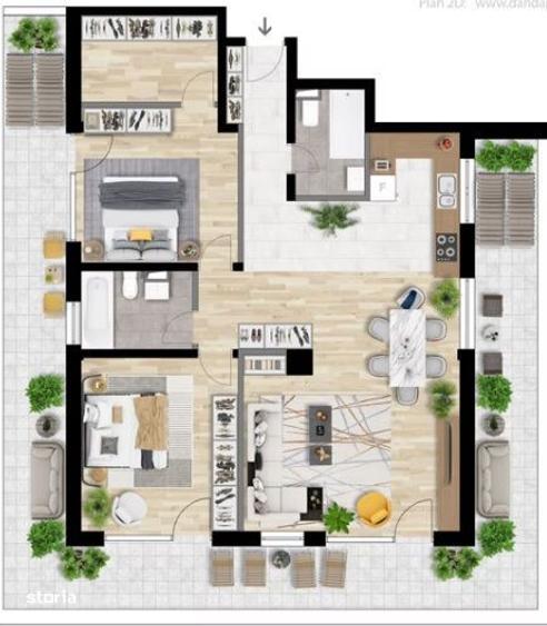 Apartament 3 CAM, SU 89.2MP, 2 BAI 1 TERASA, zona INTRE LACURI - 1