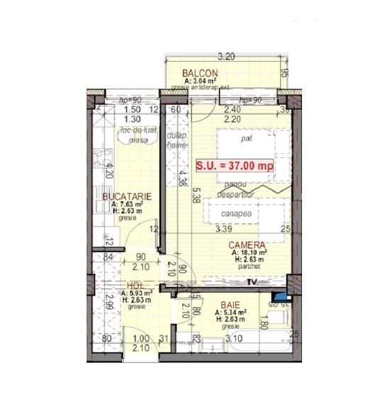 Apartament de 1 camera, 37 mp, semifinisat, Zona Sesul de sus - 5