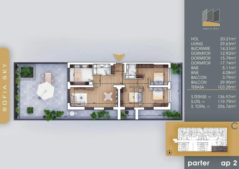 4 camere parter cu terasă spectaculoasă 137 mp - 5