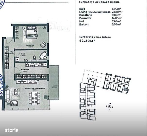 Apartament 62,02 mp + balcon | Etaj 8 | Bloc nou - 1