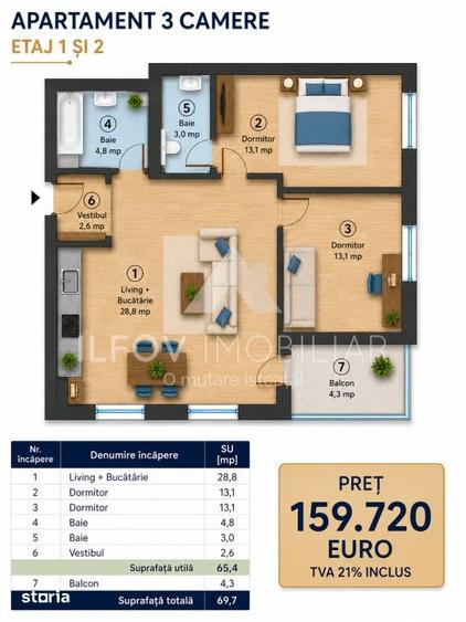 Apartament cu 3 camere în Central