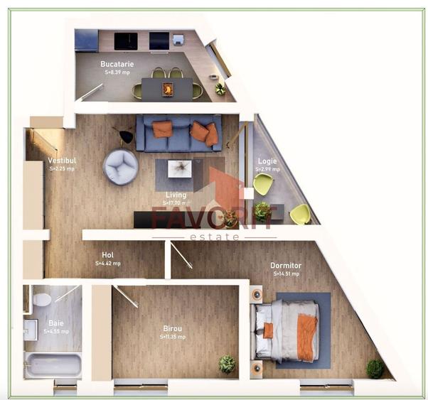 COMISION 0%.  Etaj 1 . Loc de parcare inclus. Bucatarie inchisa - 7