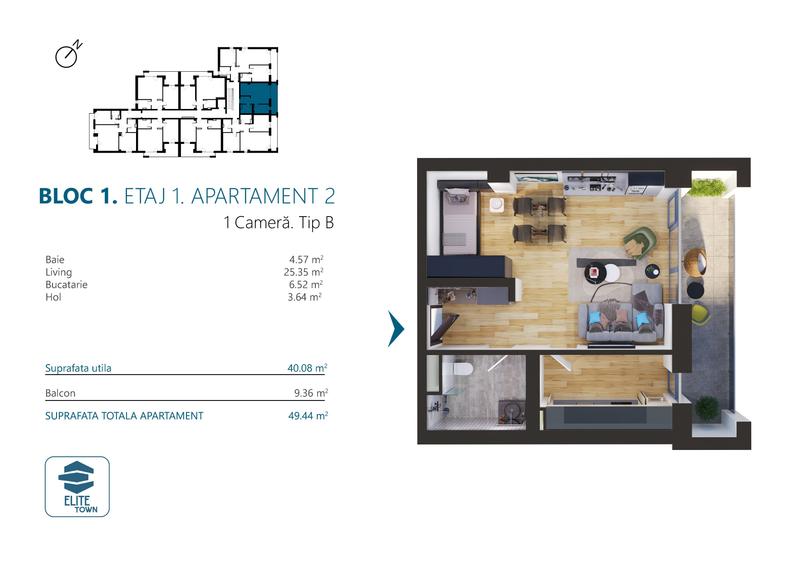 Apartament 1 cameră | TORONTALULUI - METRO 2 - 1