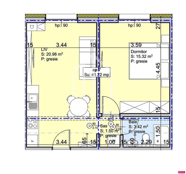 Apartament 2 camere - 41,22 mp utili - Etaj intermediar - Zona Lazaret - 3