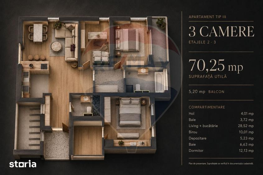 Apartament cu 3 camere în Tractorul