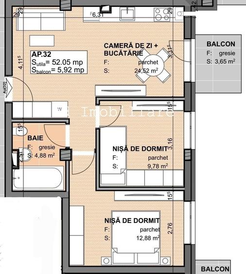 Apartament cu 2 camere în Apahida