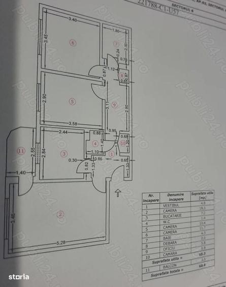 Apartament cu 3 camere decomandat în Apusului