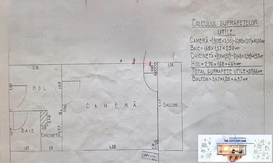 Garsoniera cu balcon in ?iglina 2, etaj 4 din 7. - 1