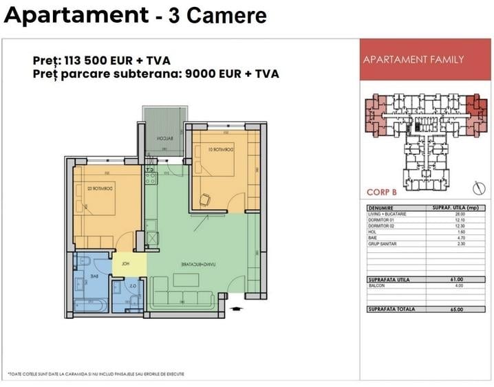 Apartament cu 3 camere semidecomandat în Sud