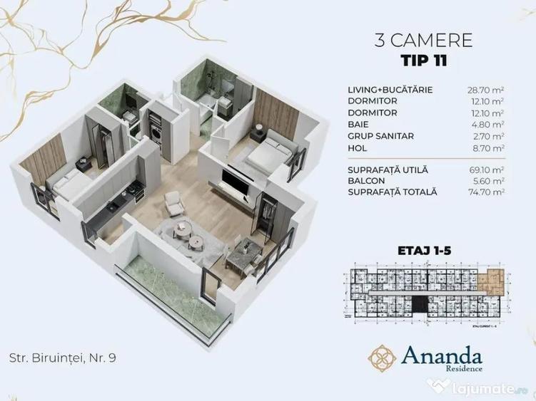 3cam.dec,2bai,direct dezvoltator,15min metrou Leonida - 1