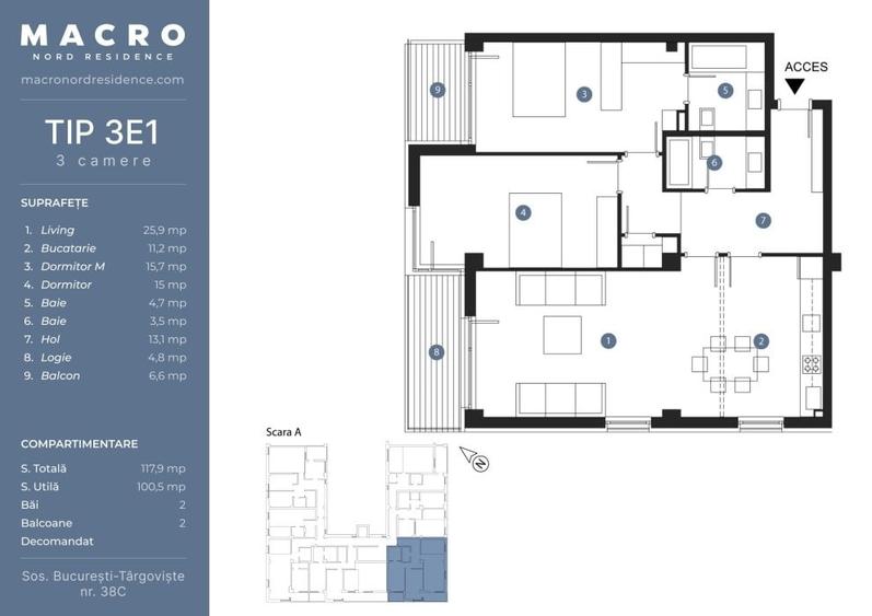 3 camere 2025 -LUX- Bucurestii Noi - Straulesti - Macro Nord Residence - 2