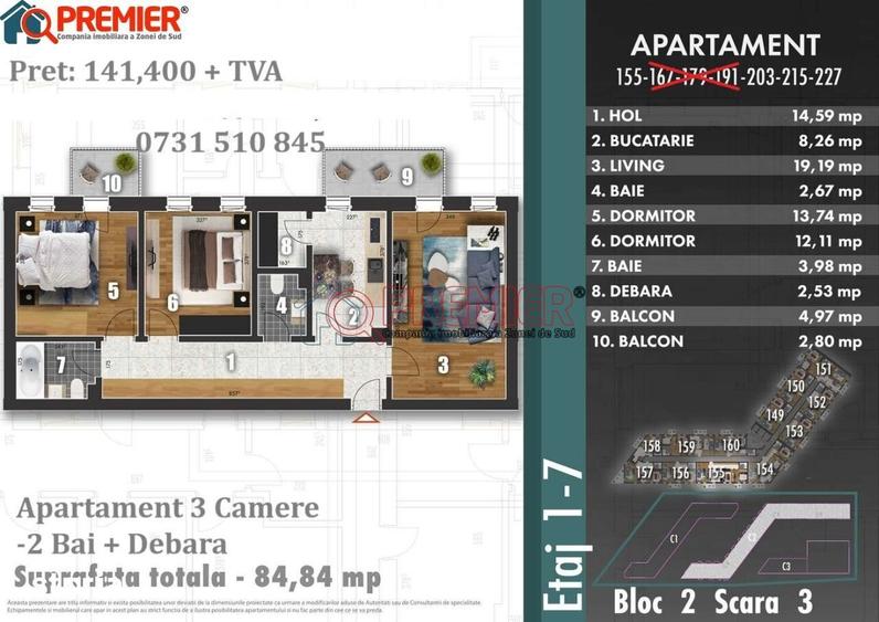 Apartament cu 3 camere decomandat în Metalurgiei