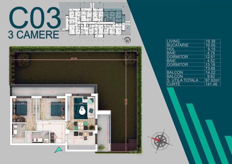 Apartament  3 camere cu Gradina Proprie - sistem SMART HOME - 1