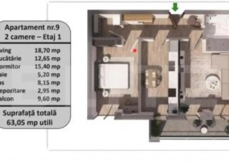 Apartament 2 camere, zona Tractorul-Finalizare Decembrie 202 - 1
