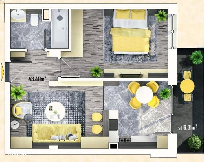 Apartament 2 camere, 43,4mp,. balcon, Sannicoara - 1