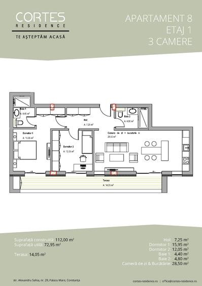 Apartament 3 Camere Etaj 1 cu Terasa - 1