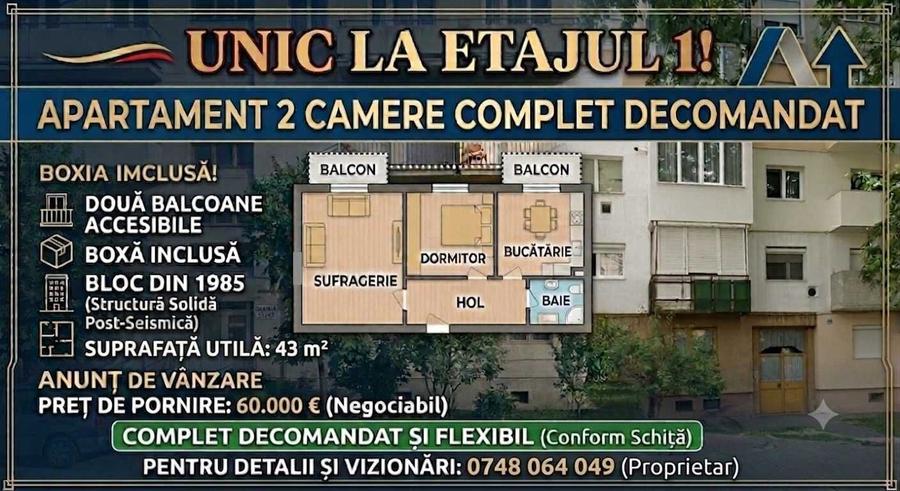 Oportunitate Unica in Carei: Apartament cu 2 camere, Decomandat, la Etajul 1! - 2