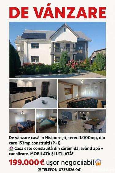 De vanzare casa din caramida in Nisiporesti, P+1, suprafata teren 1000 mp - 1