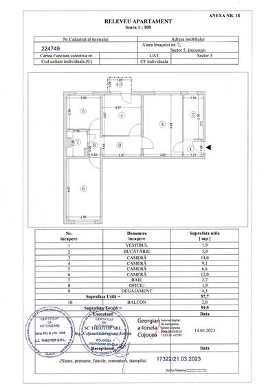 apartament 4 camere - 57,7 mp UTILI - sector 5 - Aleea Imasului - 11