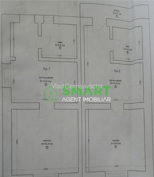 2 apartamente 1 camera la casa. Arad, zona Poetului.