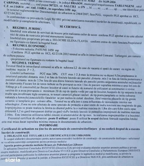 Teren de 1450 mp, în Tărlungeni