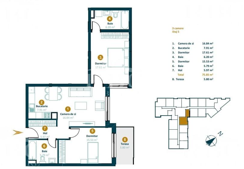 Apartamente 3 camere etaj intermediar Intre Lacuri - 1