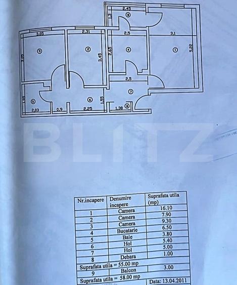 Apartament de vanzare, cu 3 camere, decomandat, 58 mp, zona Alexandru cel bun - 8