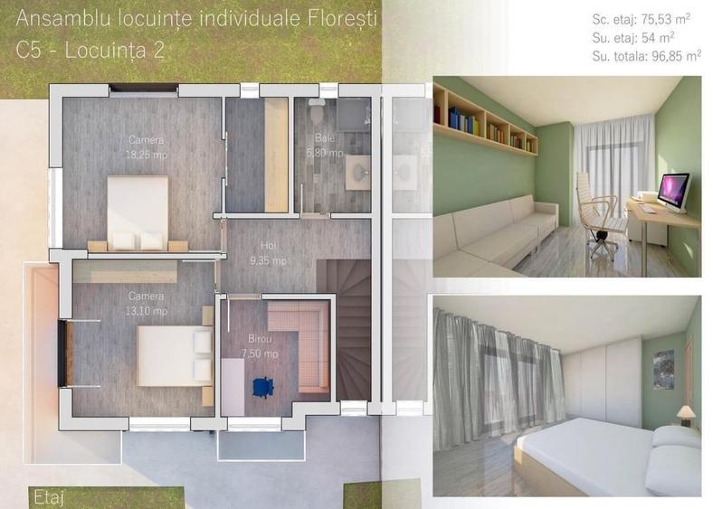 Duplex 100 mp utili, teren 200mp, ansamblu privat, Floresti - 7